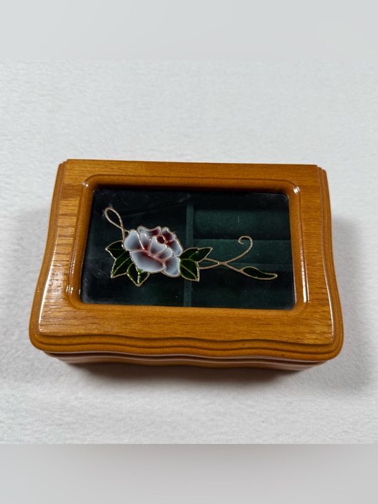 Accessories - Small vintage Wooden Jewelry Box with Floral Glass Inlay rings feminine minimal